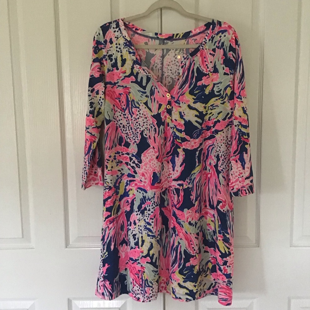 Lilly Pulitzer palmetto prima cotton coral reef print dress L